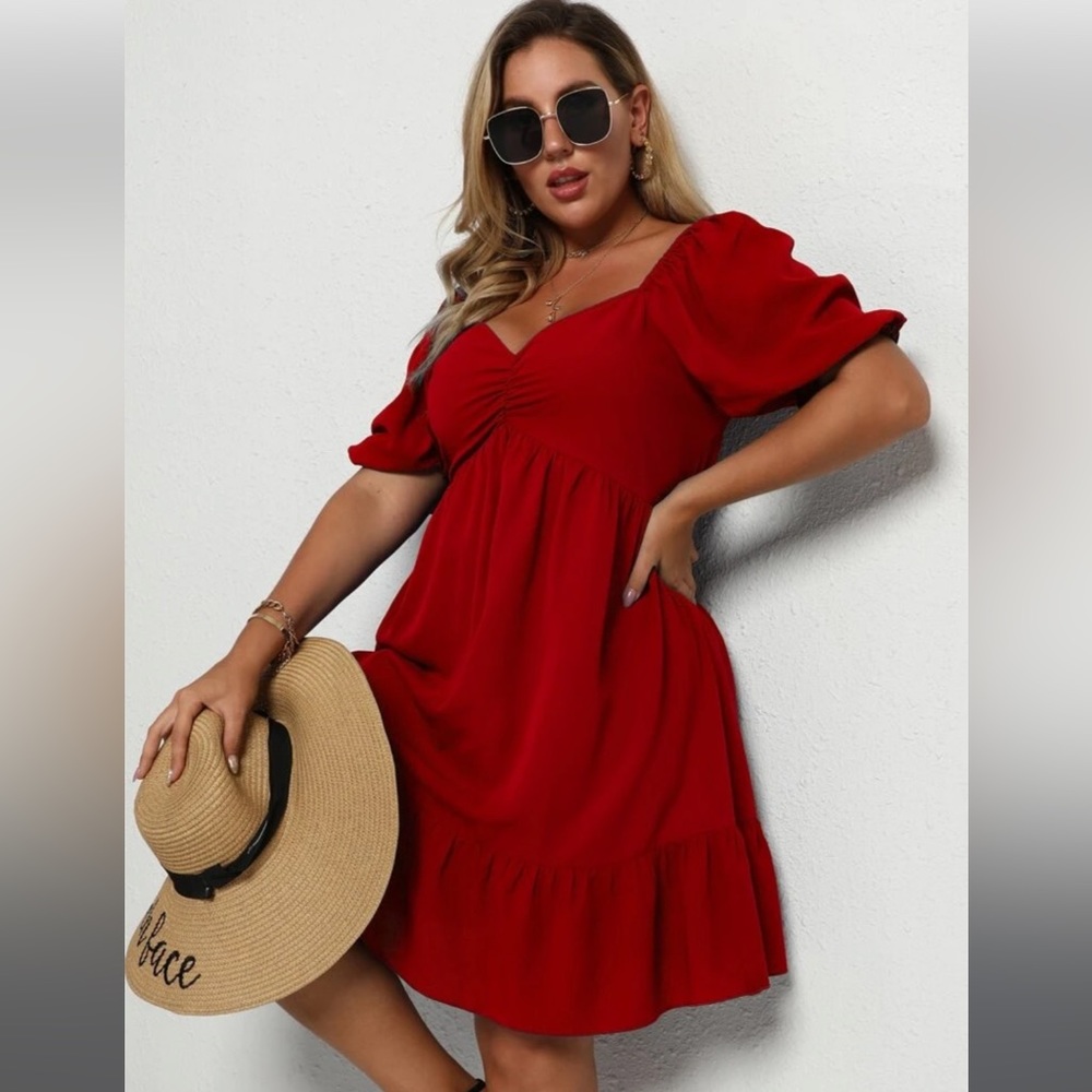 1XL Vibrant Red ruffled hem dress